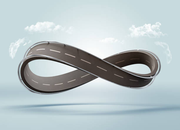 istock 3d illustration of infinity road isolated. never ending 3d road floating. unusual 3d illustration. 1406849567