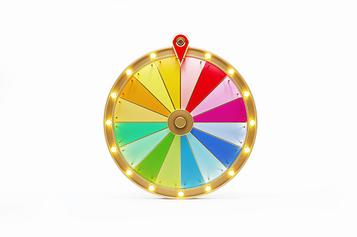 Wheel of fortune on white background. Horizontal composition with copy space. Clipping path is included.