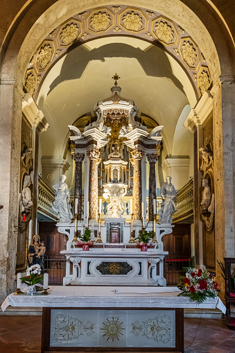 Interior of the Collegiate church of San Quirico in San Quirico d'Orcia, rebuilt into the current structure in the 12th century