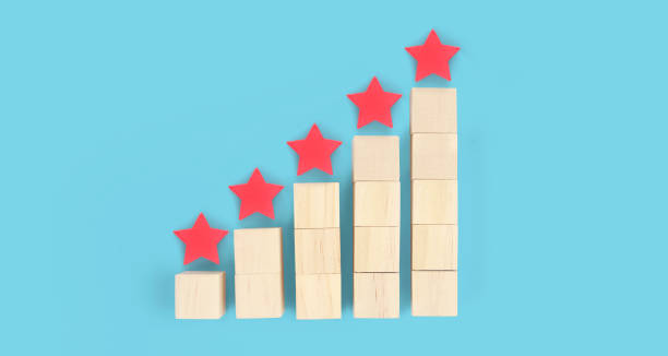 istock Wooden blocks with the five star symbol Increase rating 1406861101