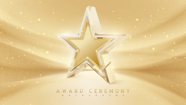 Award ceremony background with 3d gold star element and glitter light effect decoration. Award ceremony background with 3d gold star element and glitter light effect decoration. gold podium stock illustrations