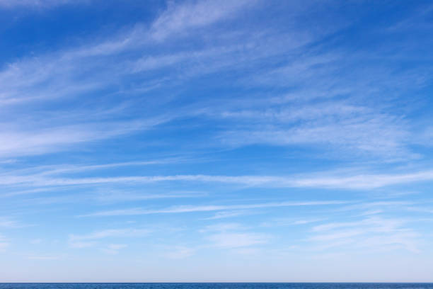 istock Beautiful blue sky with cirrus clouds over the sea. Skyline. 1406866605