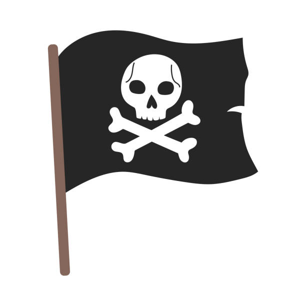 ilustraciones, imágenes clip art, dibujos animados e iconos de stock de bandera pirata de dibujos animados con jolly roger - pirate flag