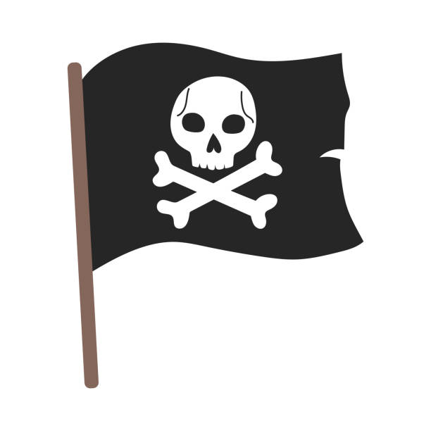 мультяшный пиратский флаг с веселым роджером - pirate corsair cartoon danger stock illustrations