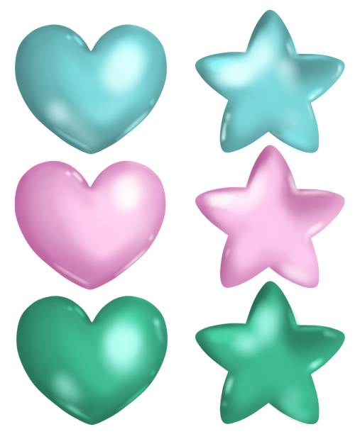 istock vector picture, icon set, three hearts and three stars in pink, blue and green, designed as airy shiny balloons 1406868042