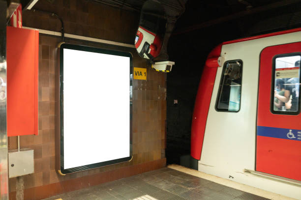 blank billboard inside a subway station - subway station billboard poster billboard posting imagens e fotografias de stock