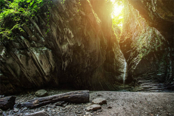 Small waterfall in a canyon in the mountains