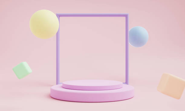 istock Abstract geometric shape in pastel colors with frame for product podium presentation background. Art and Color concept. 3D illustration rendering 1406870294