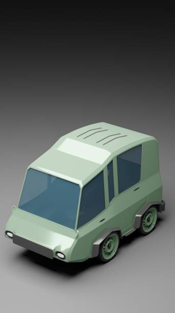istock 3d render small green cartoon car model on a gray 1406870720