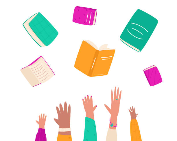 istock Books fly from top to bottom into the hands of buyers 1406871197