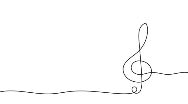 illustrazioni stock, clip art, cartoni animati e icone di tendenza di chiave di acuti di una linea continua disegnata. chiave musicale disegnata in una riga. vettore - sequenza di strumento musicale