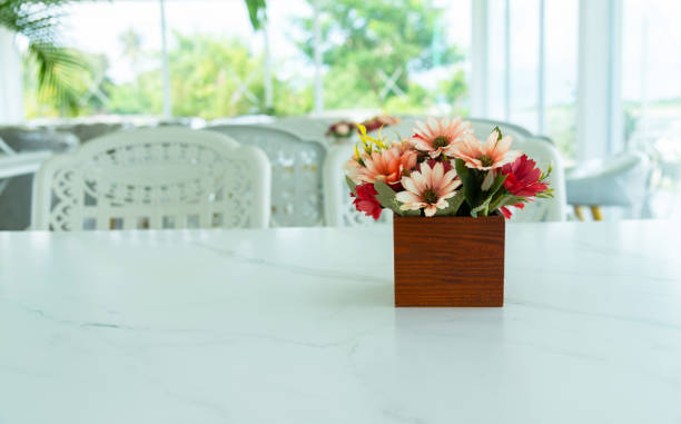 An empty dinner table set up for visitors in a flat in Cape Town, South Africa.