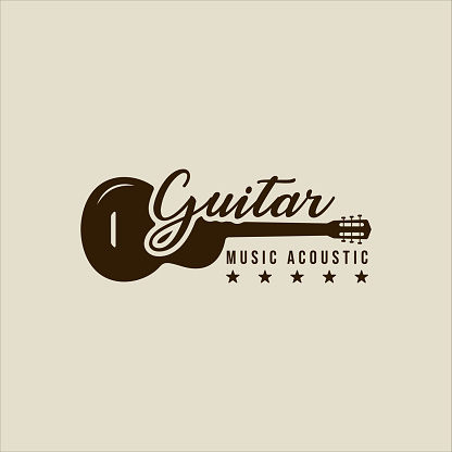 lettering guitar  vintage vector illustration template icon graphic design. acoustic music instrument sign or symbol for festival or business shop band
