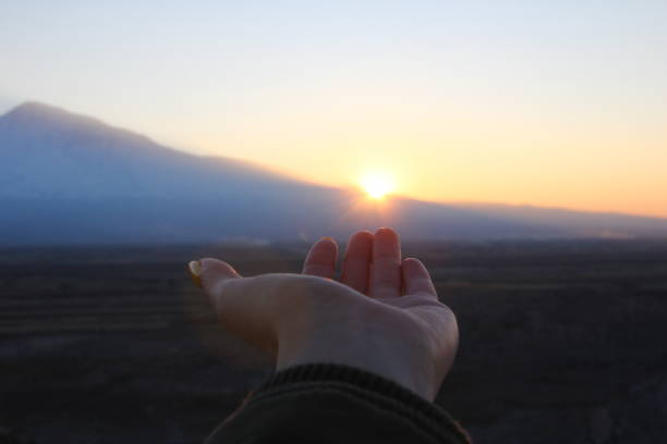 Silhouette of woman walking at beautiful mountain place in Atacama region, Chile