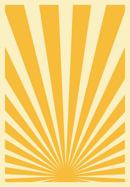 żółty szablon plakatu retro sunburst, pionowa grafika. - light beam stock illustrations