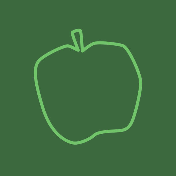 Cartoon Apple Isolated on Green Background, Outline Graphic. Fresh Apple Fruit Silhouette, Vector EPS With Editable Strokes. Summer Fruit Contour Icon. green apple on green background stock illustrations