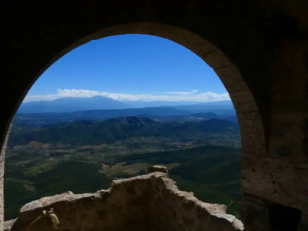 Photo of Landscape of the Pyrénées-Orientales, view from the Cathar castle of Quéribus