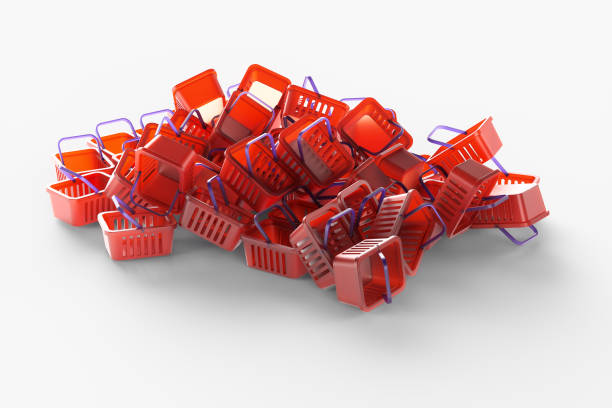 istock Big pile of shopping carts on a white background. 3d rendering illustration 1406877512