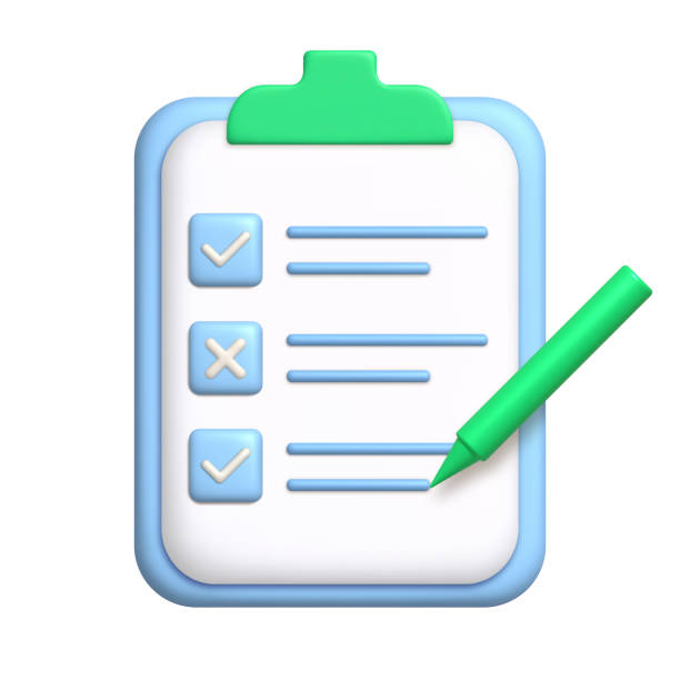 istock Document 3d icon. Sheet of paper on clipboard and pen. To-do list concept with check and cross marks. 3d realistic design element. 1406882046