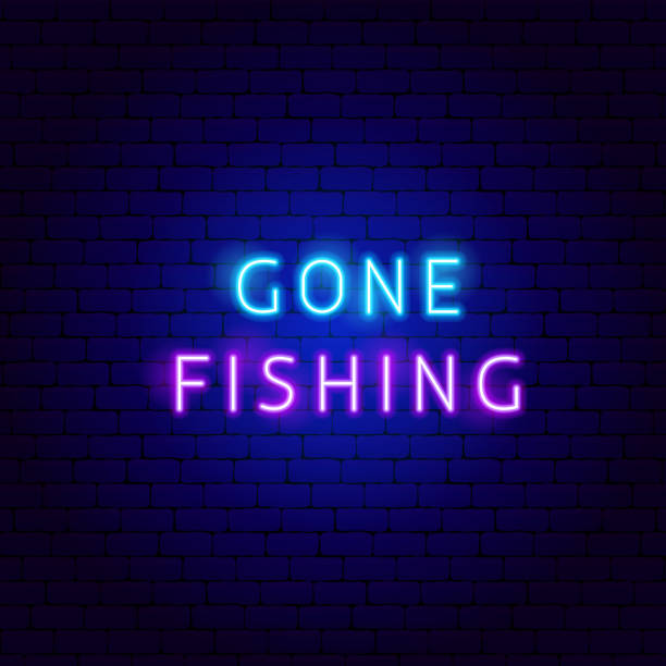 đi câu cá văn bản neon - gone fishing sign hình minh họa sẵn có