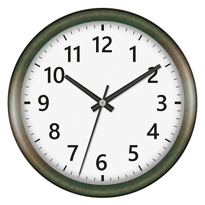 Wall clock isolated on white background. Ten past ten.