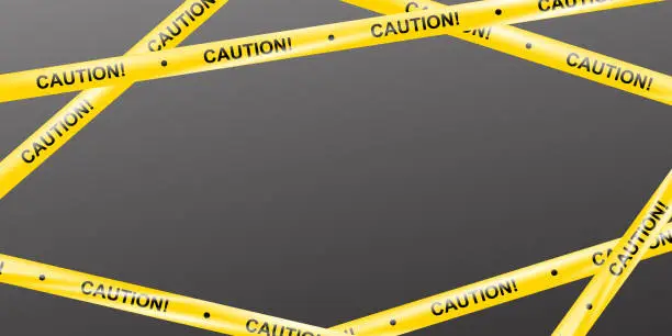 Vector illustration of Realistic Warning danger tape. Crossing Warning ribbon of caution signs for construction area or crime scene in yellow. Police line and do not cross ribbon. Ribbons for accident, under construction