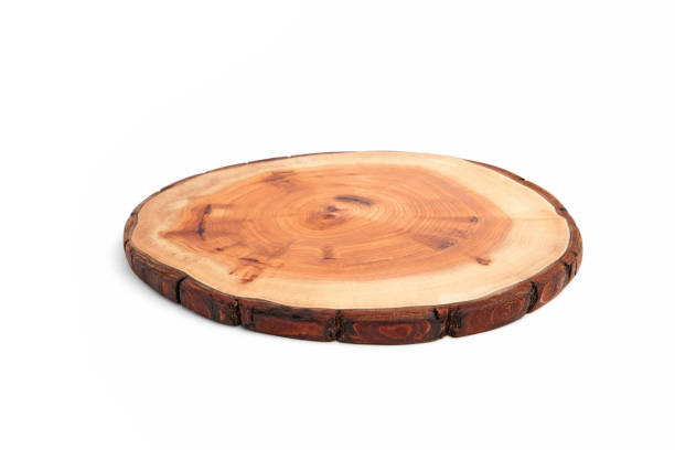 istock Wooden stand for a dish isolated on a white background. Tree trunk cut for product presentation demonstration 1406889801