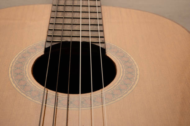 istock Classical guitar body on a light wood background 1406890654