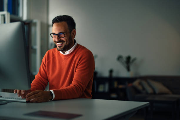 istock Businessman working alone at the office, overtime working. 1406891665