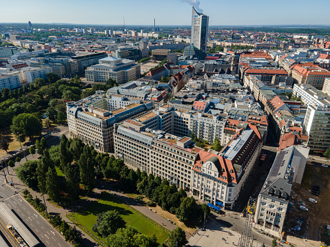 Aerial view on the city center of Leipzig in Saxony Germany