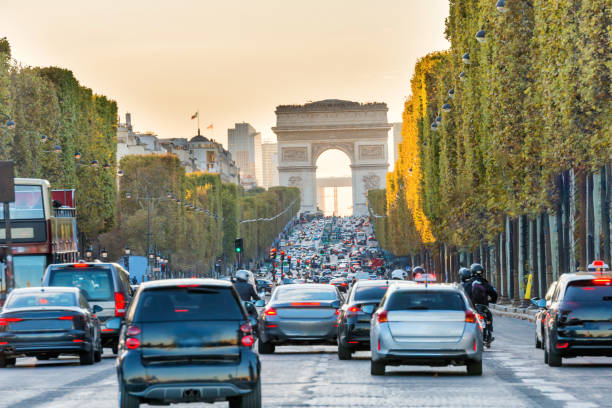 Avenue des Champs-Elysees and Arc de Triomph stock photo