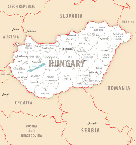 ungarn detaillierte karte mit regionen und städten des landes. - hungary budapest map cartography stock-grafiken, -clipart, -cartoons und -symbole