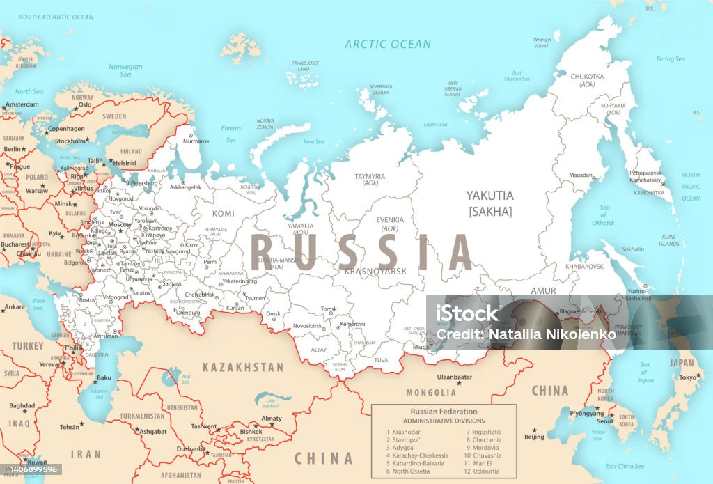 Vetores de Federação Russa Detalhou Mapa Com Regiões E Cidades Do País e  mais imagens de Mapa - iStock