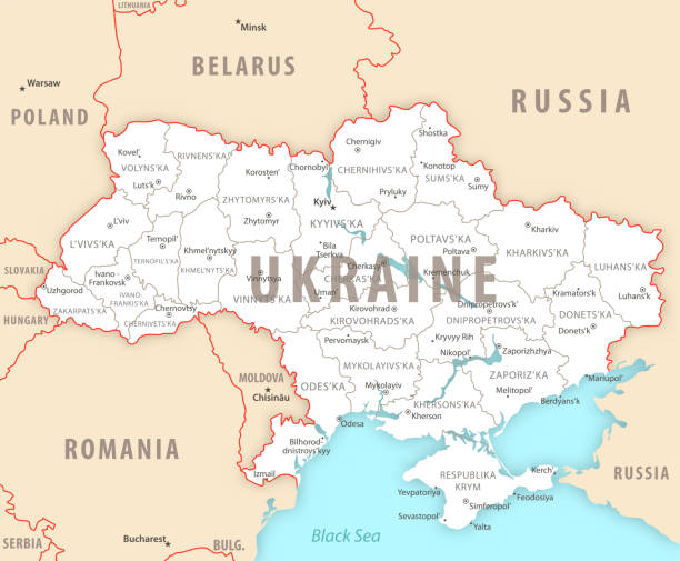Ukraine detailed map with regions and cities of the country. Ukraine detailed map with regions and cities of the country. Vector illustration kyiv stock illustrations