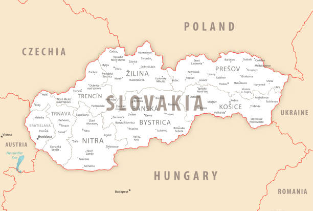 슬로바키아는 국가의 지역과 도시와 상세한지도. - slovakia stock illustrations