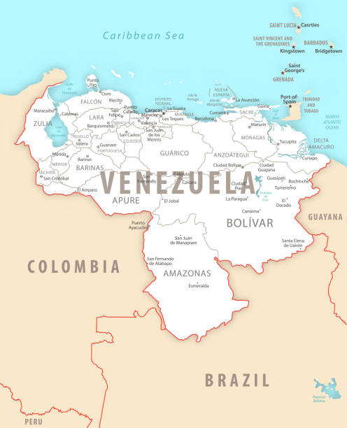ilustraciones, imágenes clip art, dibujos animados e iconos de stock de mapa detallado de venezuela con regiones y ciudades del país. - ilustraciones de cultura venezolana