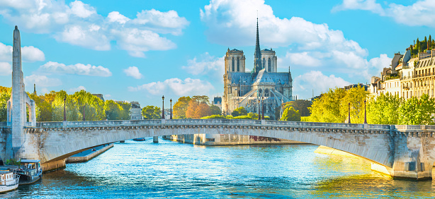 Notre Dame de Paris -  view from bridge on Seine river