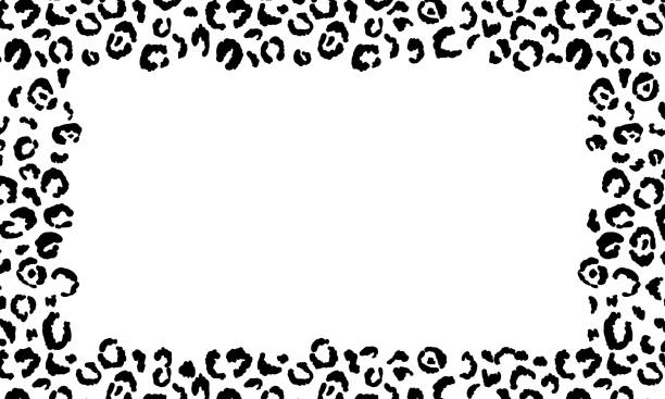Black and white frame with modern ornament of stylized leopard skin. Squared pattern for poster. Decorative abstract border with animal ornament. Trendy leather skin. Copy space. Vector illustration Black and white frame with modern ornament of stylized leopard skin. Squared pattern for poster. Decorative abstract border with animal ornament. Trendy leather skin. Copy space. Vector illustration. black and white cheetah print stock illustrations