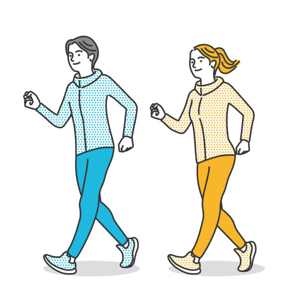 健康のために歩く若いカップル - 競歩点のイラスト素材／クリップアート素材／マンガ素材／アイコン素材