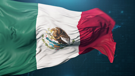 Flag of Mexico on dark blue background. 3D render