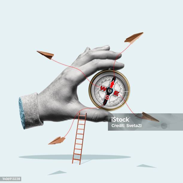 Business Development In Different Directions Stock Photo - Download Image Now - Composite Image, Navigational Compass, Direction
