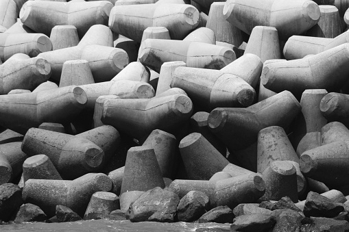 Tetrapods - Concrete blocks placed to break sea waves