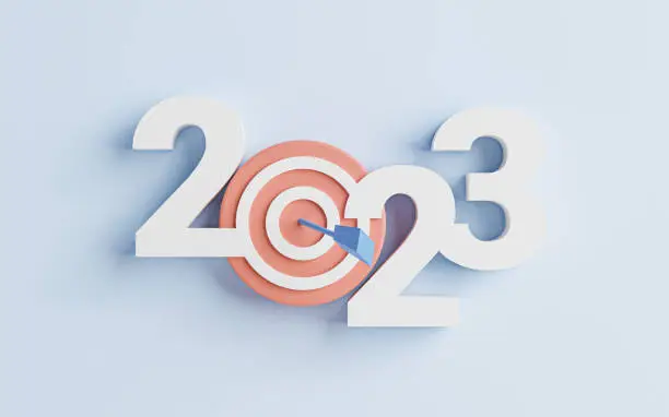 2023 year with target board for setup business objective target and goal for new year concept by 3d render illustration.