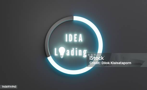 Glowing Idea Loading Wording With Progressive Icon And Lightbulb For Creative Thinking Ideas Innovation And Problem Solving Concept By Technology 3d Render Stock Photo - Download Image Now