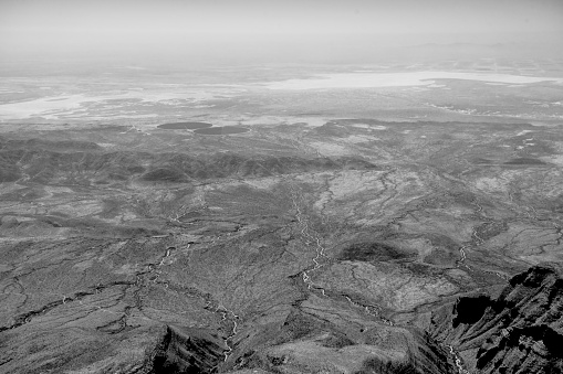 Aerial view of topography from Guadalupe Peak in New Mexico.