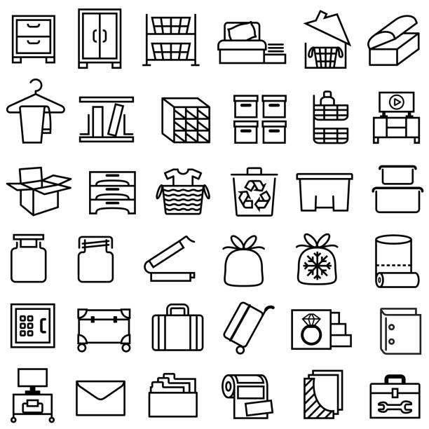 aufbewahrungsbehälter und möbelsymbole - wicker drawers stock-grafiken, -clipart, -cartoons und -symbole