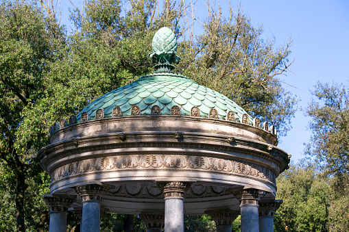 Rome, Italy - October 10, 2020: Neoclassical small circular Temple of Diana (Tempietto di Diana) in Villa Borghese gardens