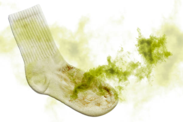 istock Smelly dirty sock on white background 1406927509