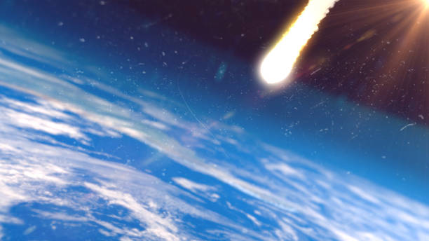 meteoryt leci na ziemię. koncepcja apokalipsy. - judgement day exploding asteroid earth zdjęcia i obrazy z banku zdjęć