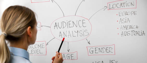 audience analysis diagram on whiteboard. business marketing strategy stock photo